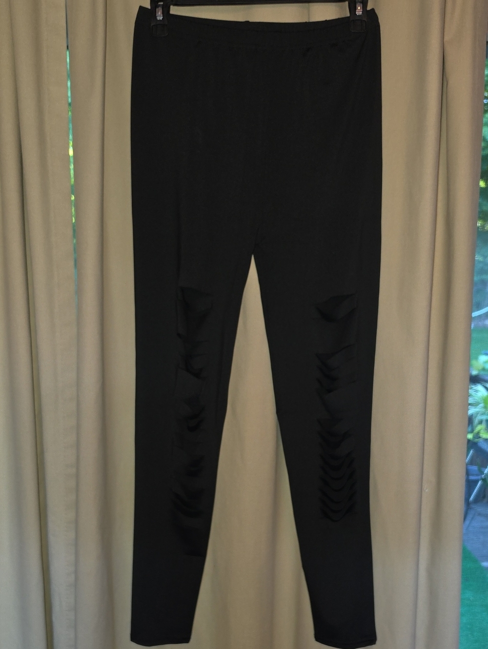 Women's Black Distressed Leggings - Sleek Stretch Fit